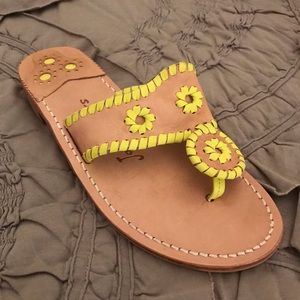Jack Rogers Neon Whipstitch Sandal, Yellow and Tan